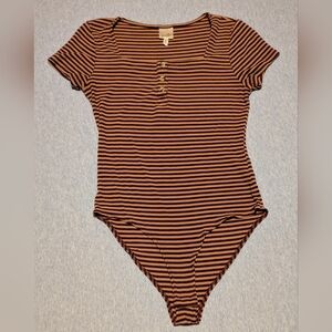Belle Du Jour Mauve and Brown-ish Tan Striped Bodysuit